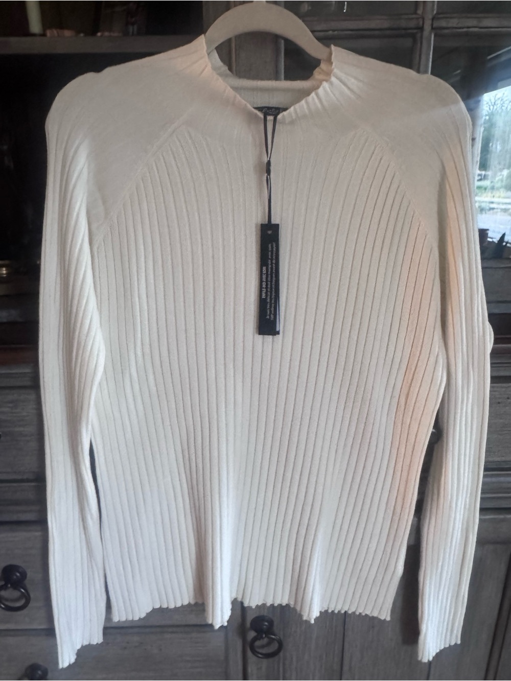 CHARLIE B Cream Ribbed Crewneck Sweater